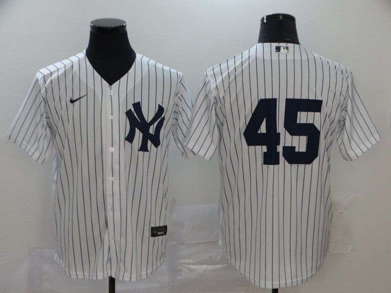 Men New York Yankees 45 No name White stripes Nike Game MLB Jerseys